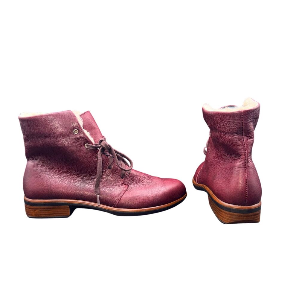Naot Pali Boots Womens 38 US 7-7.5 Bordeaux Leather Shearling Lined